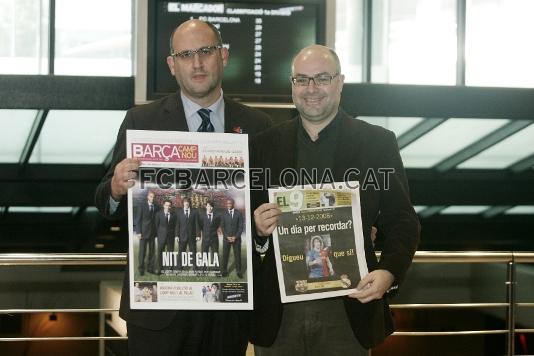 El director de Bara TV, Eduard Pujol, juntament amb el director del diari el '9', Pep Riera.