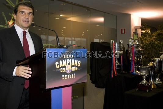 Joan Laporta ha dirigido unas palabras a los trabajadores. Foto: lex Caparrs (FCB)