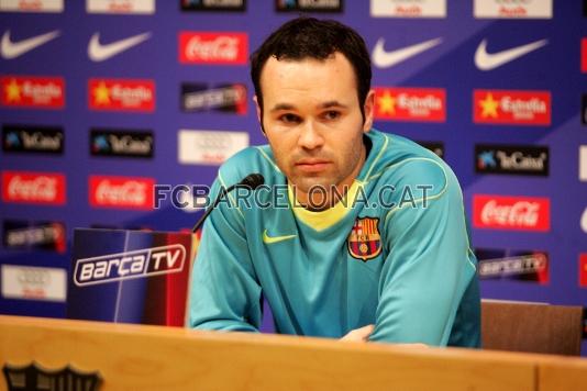 Iniesta talking to the press.