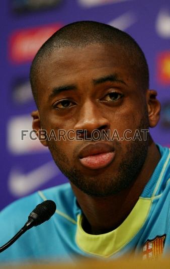 Tour Yaya, en la rueda de prensa posterior al entrenamiento.