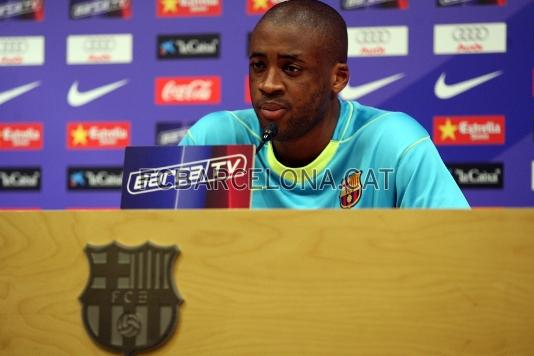 Tour Yaya, en la rueda de prensa posterior al entrenamiento.