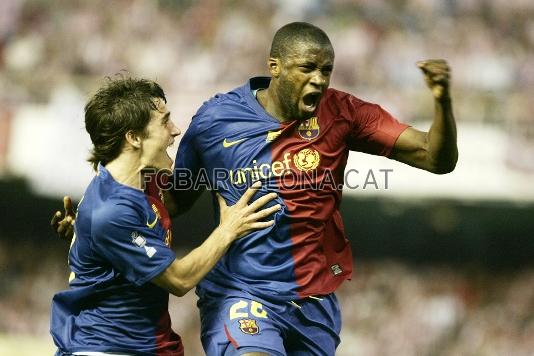 Tour Yaya enloquece tras hacer el 1-1 en la final de Copa en Valencia.