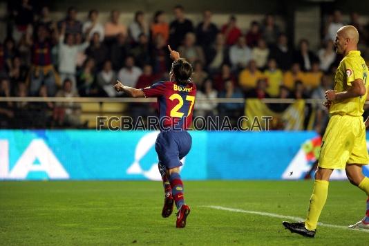 Primer gol de Bojan a la Lliga davant el Vila-real. Es va convertir en el jugador ms jove en marcar a la Lliga.