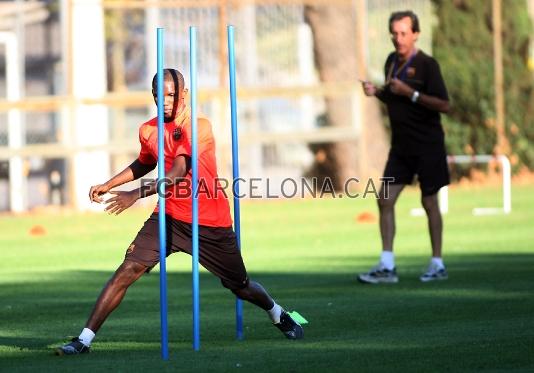 Eto'o s'ha exercitat aquest dissabte al mat al camp de la Masia.