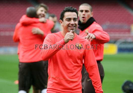 Xavi, al principio del entrenamiento.