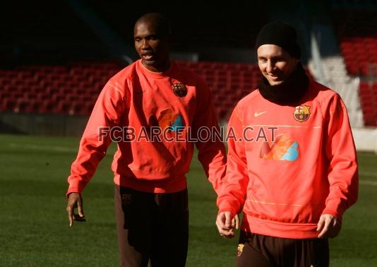 Eto'o i Messi, en un moment de la sessi.