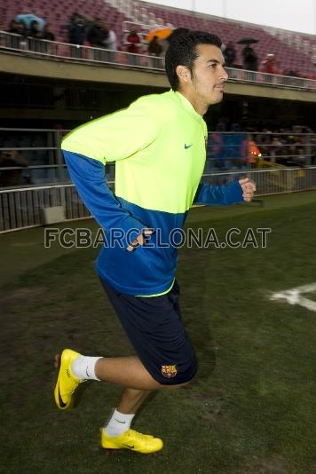 Pedro, el jugador que ha marcado en todas las competiciones, saliendo al Mini. Foto: lex Caparrs / Miguel Ruiz (FCB)