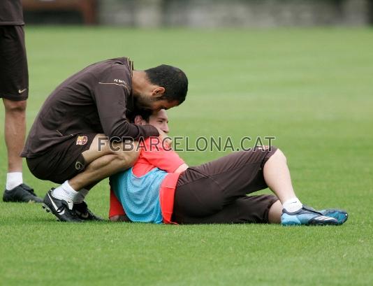 Guardiola i Messi dies abans que l'argent marxs a Pequn a disputar els Jocs Olmpics. Foto: arxiu FCB