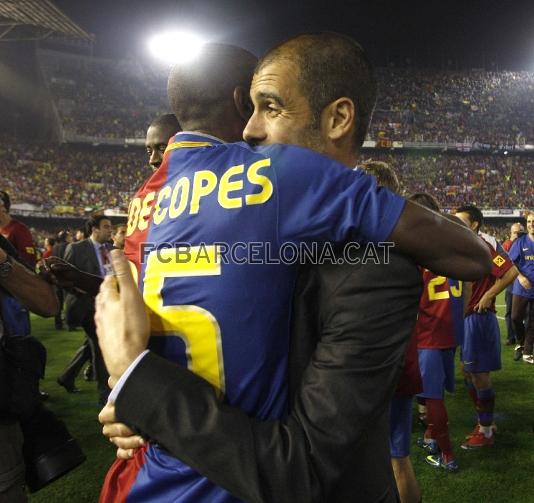 El primer ttol de Guardiola com a tcnic del Bara. La Copa del Rei aconseguida a Mestalla davant l'Athletic Club. Foto: arxiu FCB