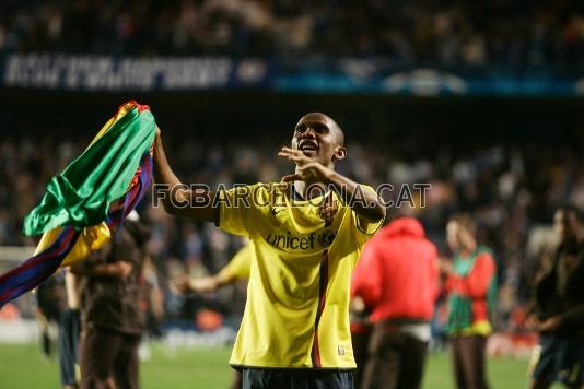 Celebrant la classificaci per la final de la Champions del 2009 a Stamford Bridge desprs del Chelsea-Bara (1-1).