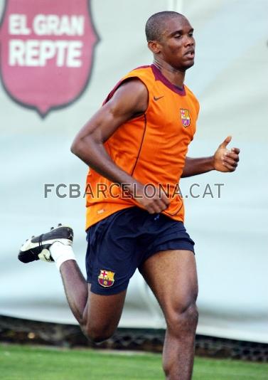 En un dels primers entrenaments com a jugador del Bara.