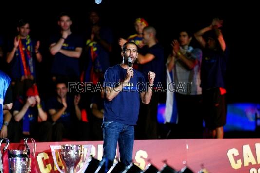 28-05-09. Celebraci amb lafici del triplet al Camp Nou. Foto: arxiu FCB