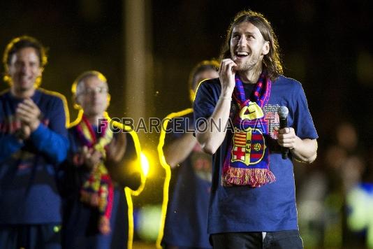 Despedida en cataln, el da de la celebracin del ttulo de Liga. Foto: Archivo FCB