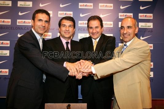 Ferran Pujalte, Joan Laporta, Jordi Torrent i Quim Pals, en la roda de premsa de presentaci.