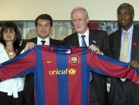 En la foto, Marta Seg, directora general de la Fundacin; Joan Laporta, Philip O'Brien, director adjunto de Unicef y Jama Gulaib, director de Unicef en Swazilandia.