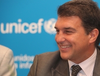 Joan Laporta en el homenaje que UNICEF le ha hecho en Madrid.