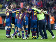 Los jugadores del FC Barcelona, celebrando el ltimo ttulo liguero. Foto: Miguel Ruiz - FCB