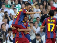 Villa celebra su primer gol oficial con el Bara. Fotos: Miguel Ruiz-FCB.