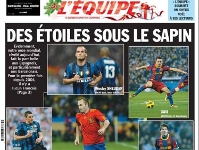 Tres de los cinco azulgranas escogidos, en la portada de 'L'Equipe'