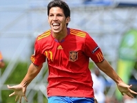 El exazulgrana Dani Pacheco, celebrando el primer gol del partido. Foto: www.uefa.com