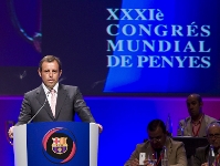 Sandro Rosell, en un instante de su discurso. Fotos: lex Caparrs - FCB