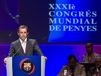 Sandro Rosell, en un instant del seu discurs. Fotos: lex Caparrs - FCB
