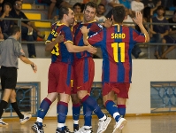Els jugadors del Bara celebrando un gol ante el Marfil Santa Coloma. Foto: Archivo-FCB