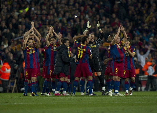 L'equip, desprs de l'ltim 5-0. Fotos: Miguel Ruiz / lex Caparrs (FCB).