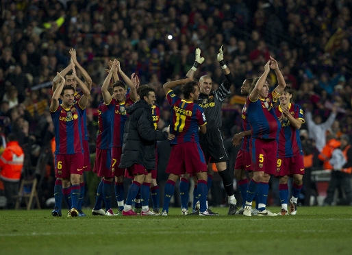 El equipo, despus del ltimo 5-0. Fotos: Miguel Ruiz / lex Caparrs (FCB).