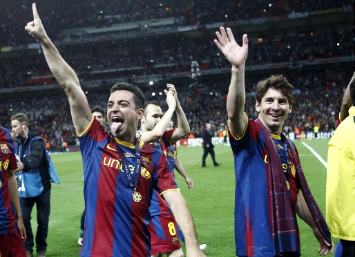Xavi y Messi se perdieron la final del 2006, pero ya tienen tres Champions. Fotos: Archivo FCB