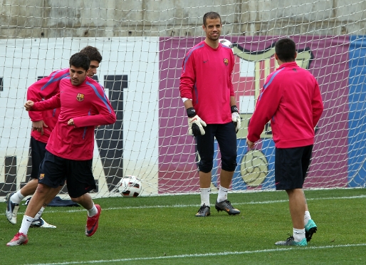 Mio i Carmona, amb Soriano i Nolito, a l'entrenament d'aquest divendres del Bara B. Fotos:Miguel Ruiz/FCB