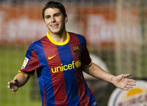 Soriano celebra un dels dos gols que va marcar contra el Nstic. Fotos: lex Caparrs/FCB