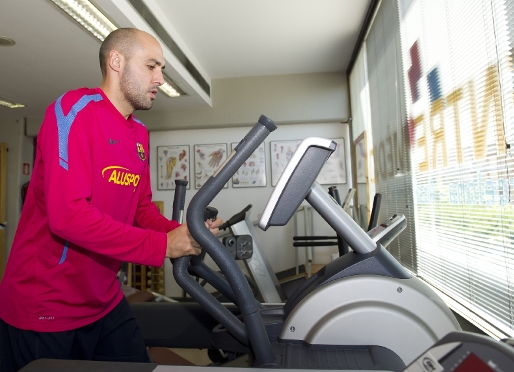 Javi Rodrguez treballant en la seva recuperaci. Foto: Arxiu FCB.