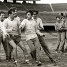 Els jugadors del primer equip de l'poca, en una sessi preparatria ldica al Camp Nou.