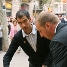 Guardiola i David Barrufet, en un instant de la ofrena floral al monument de Rafael Casanova.