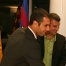 Josep Guardiola saludant al capit, Marc Valiente, davant del president Joan Laporta.