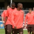 Abidal, Tour i Cceres, en primer pla, durant la sessi preparatria.